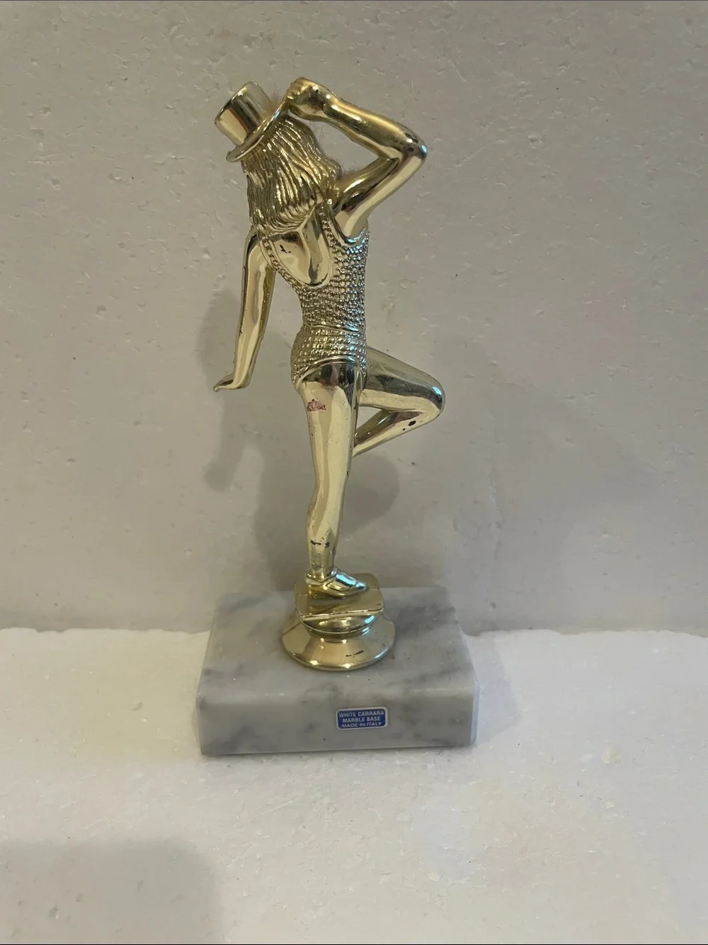 Vintage Y2K Gold Dance Trophy white Carrara marble Figurine Kids in Motion Italy